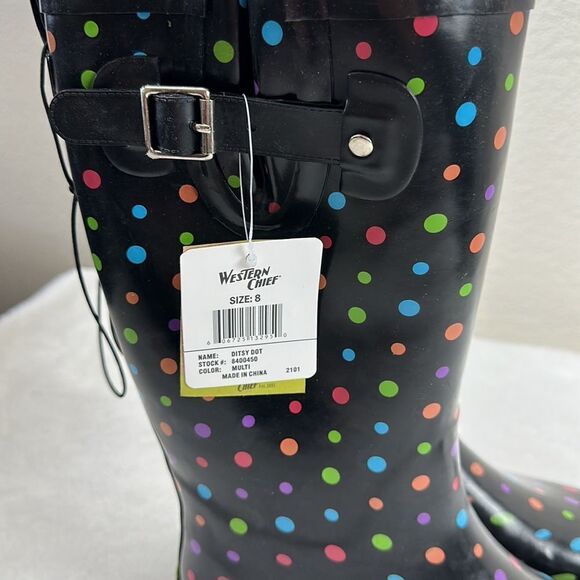 Western Chief Womens Simple Dot Navy Rain boots - Picture 10 of 14